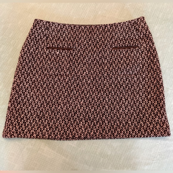 🖤DALIA COLLECTION🖤 WOOL BLEND WEAVE LINED FAUX LEATHER TRIM POCKETS MINI SKIRT - Picture 3 of 9